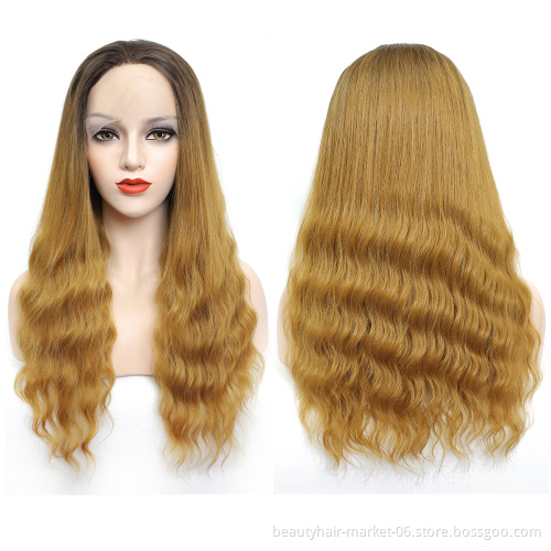 Cheap Factory Price 22inch Long Ombre Color Body Deep Wave Synthetic Hair Wigs for Black Woman Hd Lace Front Wig Heat Resistant